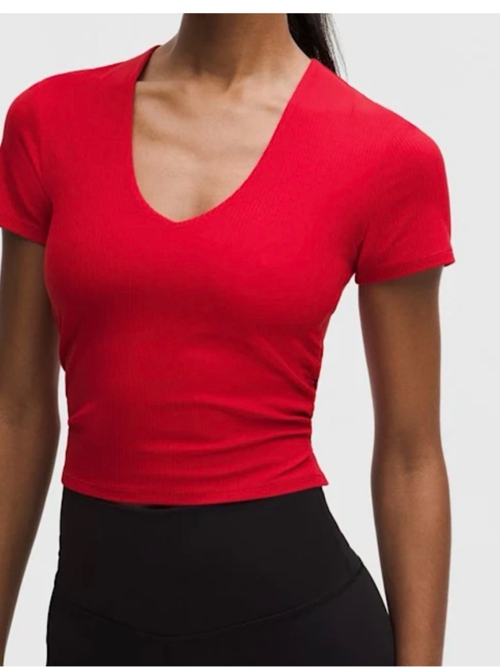 lululemon athletica Red Ribbed V-Neck Crop Top